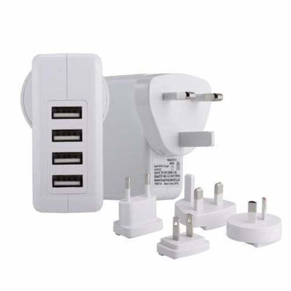 Picture of 4 Port USB Travel Charger with AU, EU, UK, US Plugs